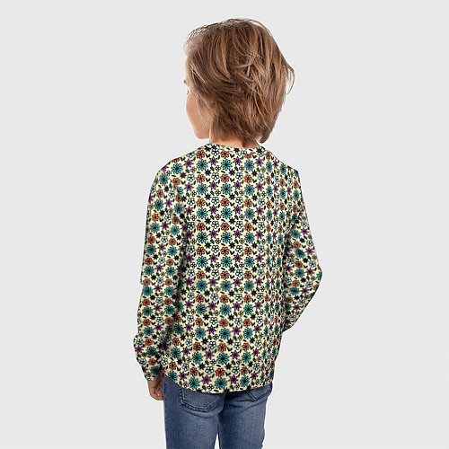 Детский лонгслив Цветочный паттерн бежевый / 3D-принт – фото 4