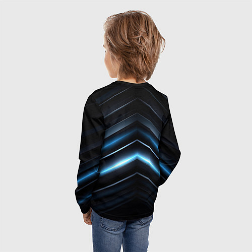 Детский лонгслив Синий неоновый яркий свет на черном абстрактном фо / 3D-принт – фото 4