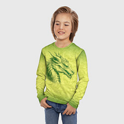 Лонгслив детский Зеленый нарисованный дракон с открытой пастью, цвет: 3D-принт — фото 2