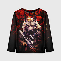 Лонгслив детский Волк солдат в красном лесу, цвет: 3D-принт