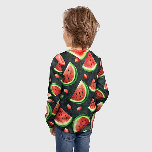 Детский лонгслив Паттерн красные дольки арбуза / 3D-принт – фото 4