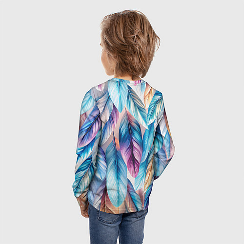 Детский лонгслив Акварельные перья птиц / 3D-принт – фото 4