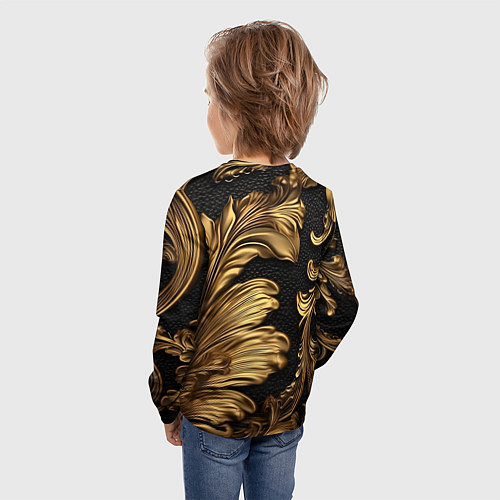Детский лонгслив Золотые листья винтажные лепнина / 3D-принт – фото 4