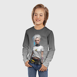 Лонгслив детский Блондинка в белой футболке Cyberpunk 2077, цвет: 3D-принт — фото 2