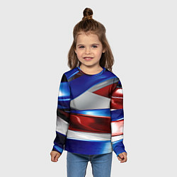 Лонгслив детский Изогнутая белая синяя красная абстракция, цвет: 3D-принт — фото 2