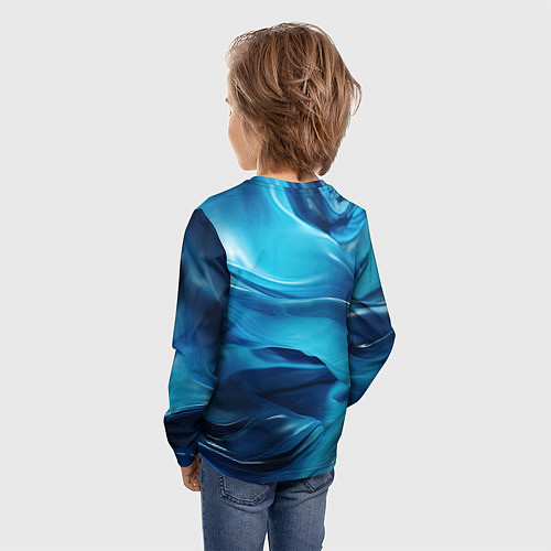 Детский лонгслив Синяя абстрактная волнистая ткань / 3D-принт – фото 4