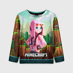 Лонгслив детский Персонаж Minecraft девушка в пиксельном мире, цвет: 3D-принт