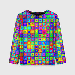 Лонгслив детский Узор из разноцветных квадратов, цвет: 3D-принт
