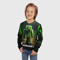 Лонгслив детский Minecraft зеленый квадратный монстр, цвет: 3D-принт — фото 2