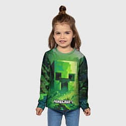 Лонгслив детский Minecraft зеленый персонаж в мире пикселей, цвет: 3D-принт — фото 2