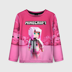Детский лонгслив Minecraft персонаж розовый фон