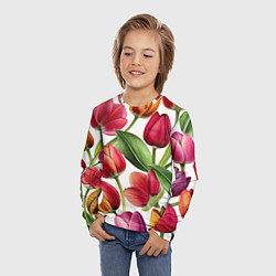 Лонгслив детский Паттерн с тюльпанами, цвет: 3D-принт — фото 2