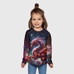 Лонгслив детский Красный космический дракон, цвет: 3D-принт — фото 2