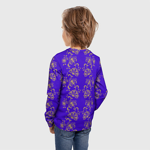 Детский лонгслив Контурные цветы на фиолетовом фоне / 3D-принт – фото 4