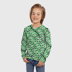 Лонгслив детский Зелёно-белый узор на чёрном фоне, цвет: 3D-принт — фото 2