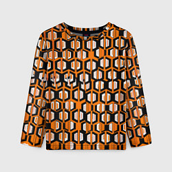 Детский лонгслив Техно узор из шестиугольников оранжевый