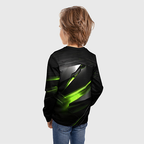 Детский лонгслив Зеленая абстрактная конструкция в стиле nvidia / 3D-принт – фото 4