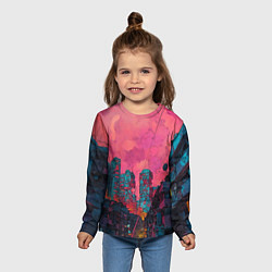 Лонгслив детский Абстрактный город в неоновых цветах, цвет: 3D-принт — фото 2