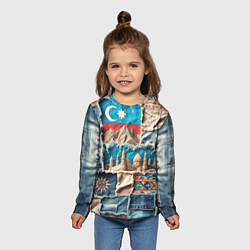Лонгслив детский Пэчворк джинсы в Азербайджане, цвет: 3D-принт — фото 2