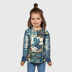 Лонгслив детский Рыцарь на пэчворк дениме, цвет: 3D-принт — фото 2