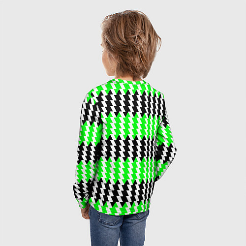 Детский лонгслив Вертикальные чёрно-зелёные полосы / 3D-принт – фото 4