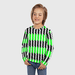 Лонгслив детский Вертикальные чёрно-зелёные полосы, цвет: 3D-принт — фото 2