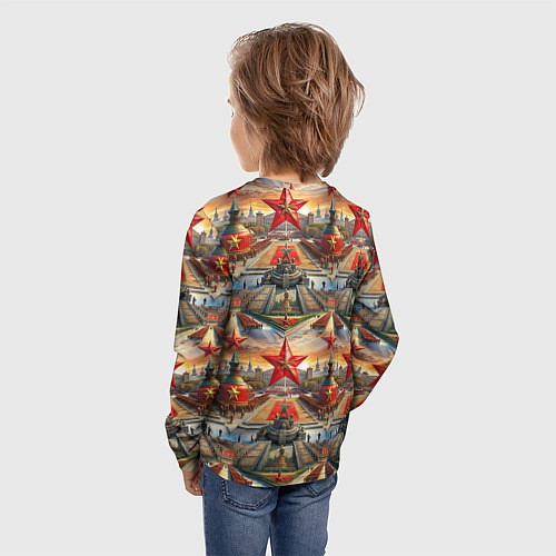 Детский лонгслив 9 мая золотой текст фон парад / 3D-принт – фото 4