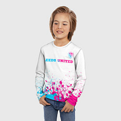 Лонгслив детский Leeds United neon gradient style посередине, цвет: 3D-принт — фото 2