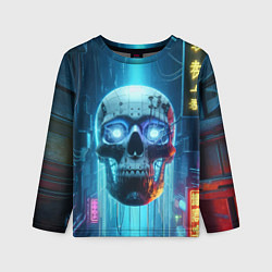 Лонгслив детский Cyber skull - neon glow ai art, цвет: 3D-принт