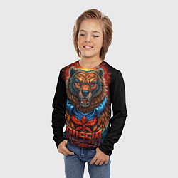 Лонгслив детский Военный русский медведь, цвет: 3D-принт — фото 2