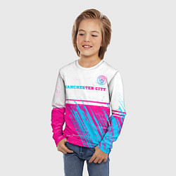 Лонгслив детский Manchester City neon gradient style посередине, цвет: 3D-принт — фото 2