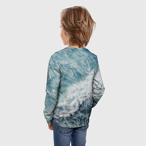 Детский лонгслив Морская бирюзовая волна / 3D-принт – фото 4