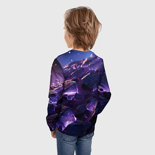 Детский лонгслив Фиолетовые неоновые камни со светом / 3D-принт – фото 4