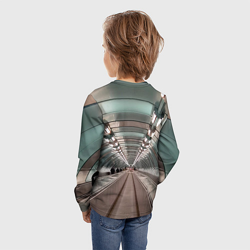 Детский лонгслив Траволатор на станции метро Спортивная в Петербург / 3D-принт – фото 4