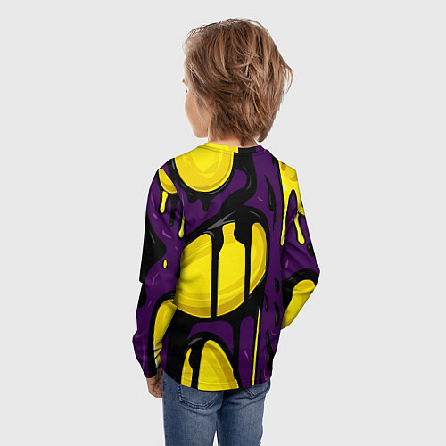 Детский лонгслив Модная сова фиолетово-желтый фон / 3D-принт – фото 4