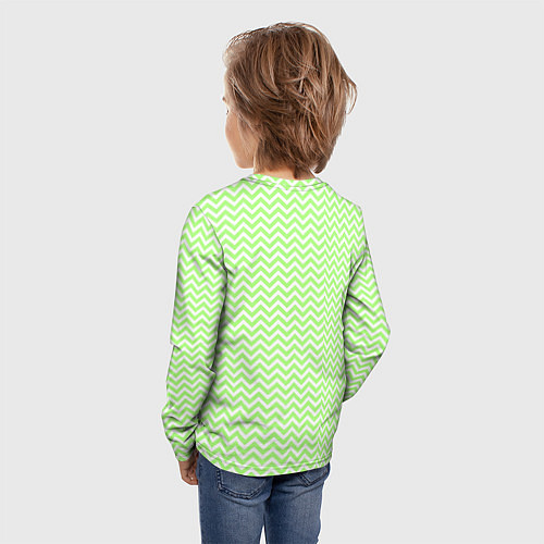 Детский лонгслив Светло-зелёный ломаные полосы / 3D-принт – фото 4
