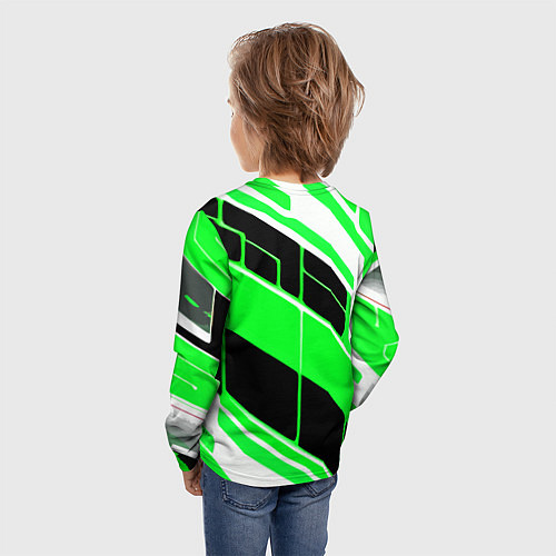 Детский лонгслив Зелёно-белые полосы и чёрный фон / 3D-принт – фото 4