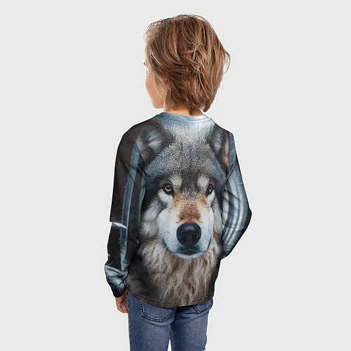 Детский лонгслив Волк в лесу - первый снег / 3D-принт – фото 4