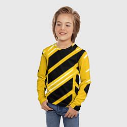 Лонгслив детский Чёрно-белые полосы на жёлтом фоне, цвет: 3D-принт — фото 2