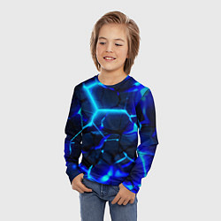 Лонгслив детский Яркие голубые неоновые плиты в разломе, цвет: 3D-принт — фото 2