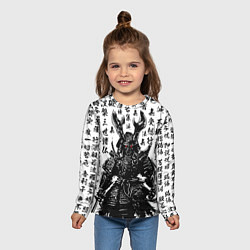 Лонгслив детский Самурай и паттерн иероглифов, цвет: 3D-принт — фото 2