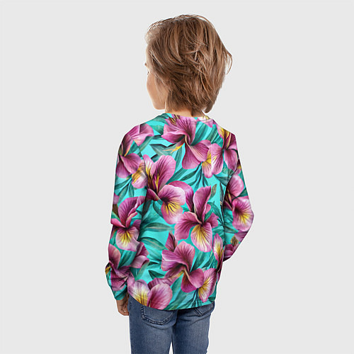 Детский лонгслив Розовые ирисы лианы паттерн / 3D-принт – фото 4