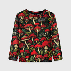 Лонгслив детский Лесные красные грибы мухоморы - паттерн, цвет: 3D-принт