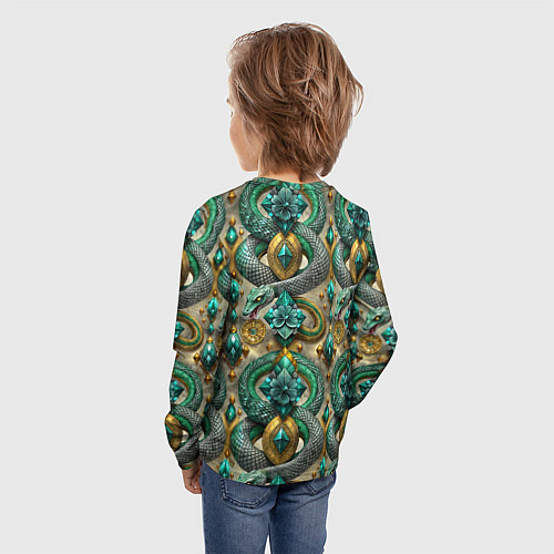 Детский лонгслив Паттерн зеленые темные змеи / 3D-принт – фото 4
