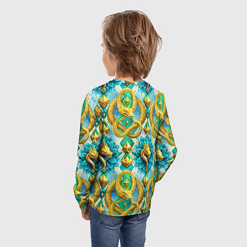 Детский лонгслив Золотистые змеи и цветы / 3D-принт – фото 4