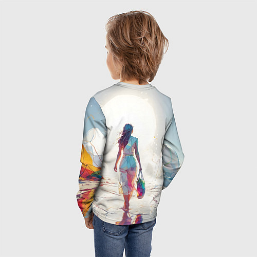 Детский лонгслив Девушка на фантастическом пляже / 3D-принт – фото 4