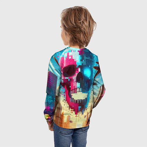 Детский лонгслив Cool vanguard neon cyber skull - ai art / 3D-принт – фото 4