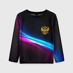 Лонгслив детский Россия неоновые волны, цвет: 3D-принт