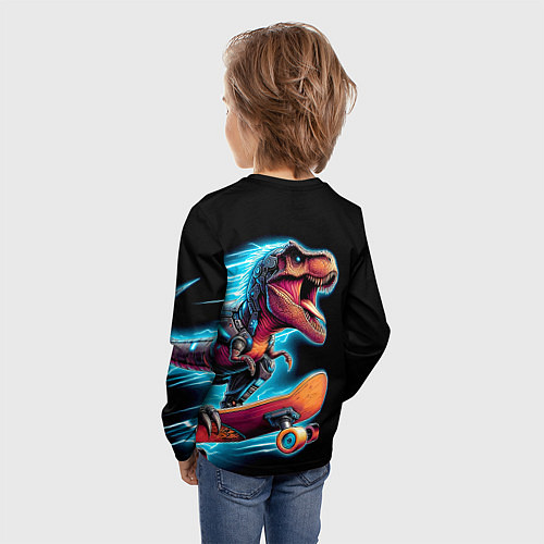 Детский лонгслив Cool Dino on a skateboard - neon glow fantasy / 3D-принт – фото 4