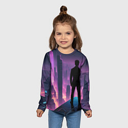 Лонгслив детский Человек смотрящий на ночной мегаполис, цвет: 3D-принт — фото 2